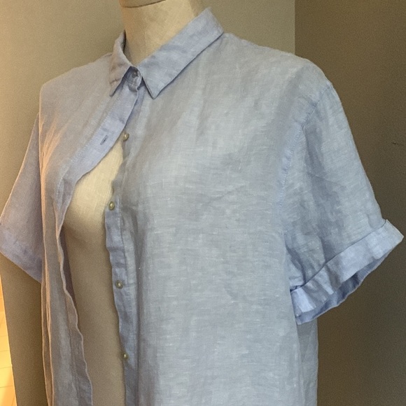 TAHARI Women’s Linen Button Down Hem Roll Up Short Sleeve Shirt Size L - Picture 5 of 9